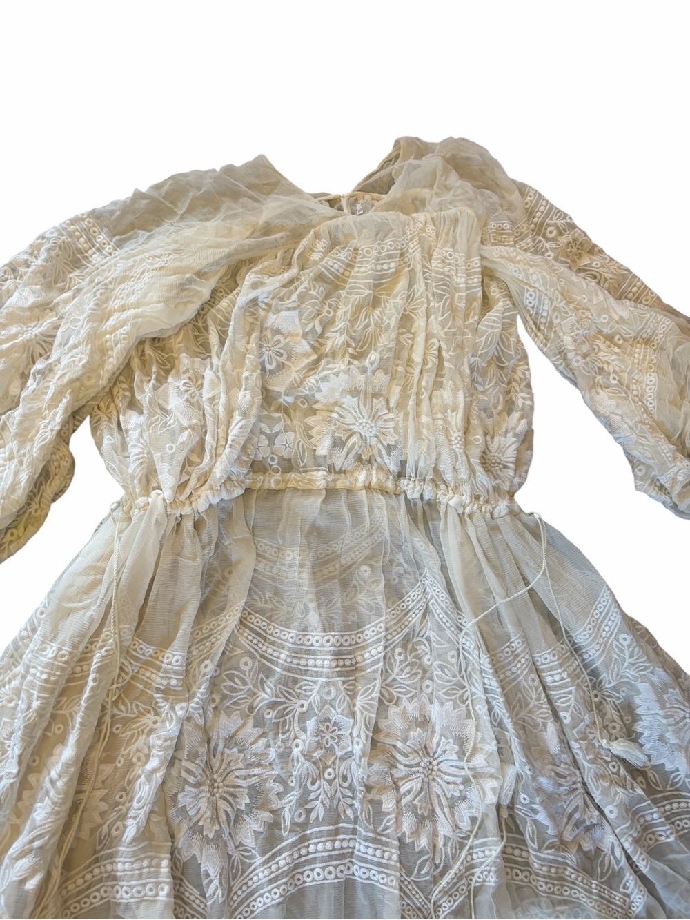 FREE PEOPLE RARE Bohemian Winds White Lace Embroidered Long Sleeve Maxi Dress - Picture 6 of 16